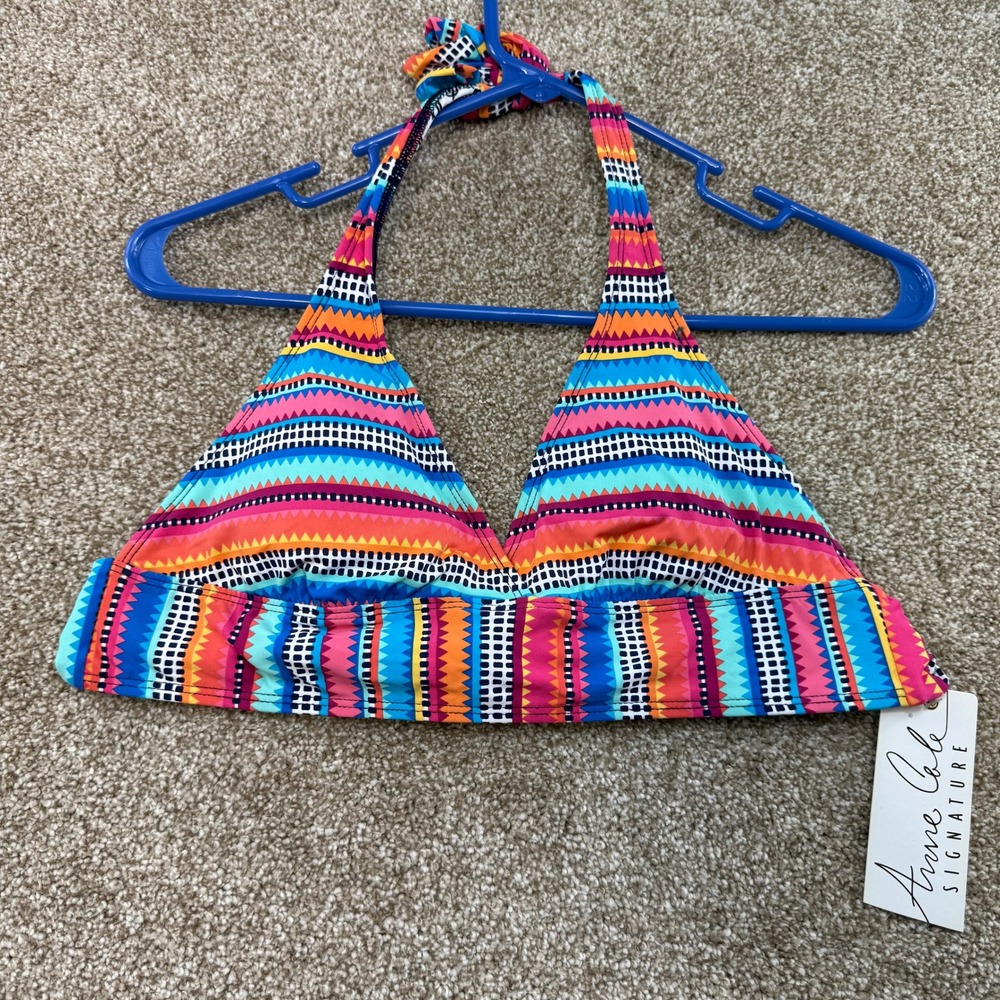 Anne Cole Signature Women Geometric Halter Bikini Top S Swim Red Blue NEW Summer